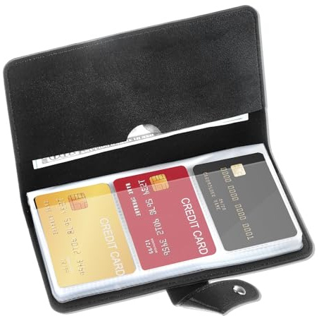 Exclaith Credit Card Holder Business Card-Holder Book with 96 Card Slots Leather Business Card-Organizer for Managing Your Different Cards and Important Documents to Prevent Loss or Damage (Black)