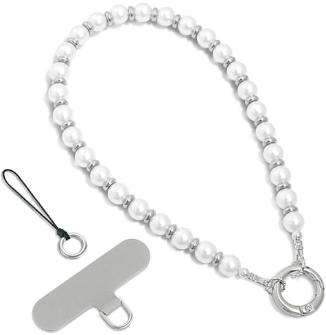 SURPHY Laccio per Cellulare Universale,Catena Telefono,Cordino per Cellulare,Laccetto per Chiavi Corto,Bracciale Polso Donna,Cinturino da Polso,per Portafogli,Portachiavi,Smartphone,Argento