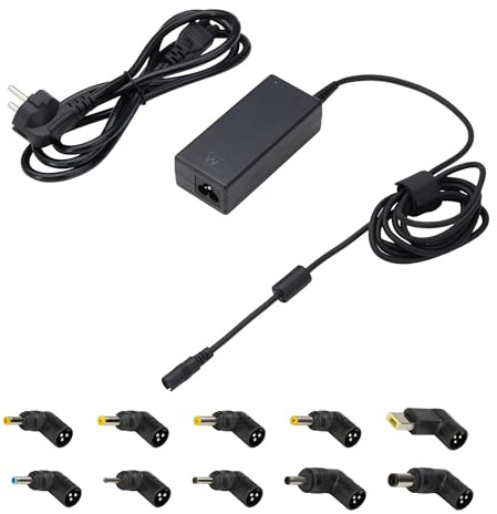Ewent Caricatore Universale 65W per PC Portatile, Alimentatore Notebook a 10 Connettori (NO USB-C) per HP, ACER, SAMSUNG, DELL, LENOVO, ASUS, Protezione OTP/OVP/OCP/OLP, Cavo DC 1.5mt - Cavo AC 1.5mt