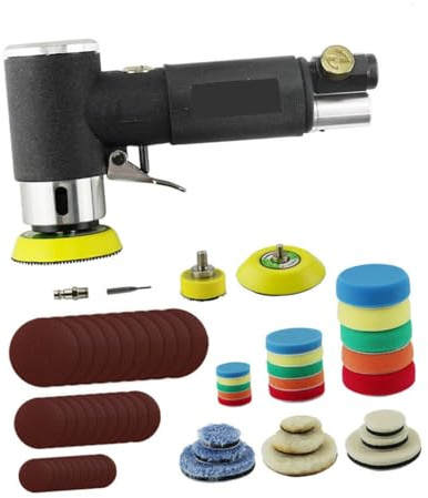 Garneck Hocheffiziente Pneumatische Poliermaschine 90Psi Autowachs Polierer mit Polierschwamm Zubehörset für Auto und Möbel