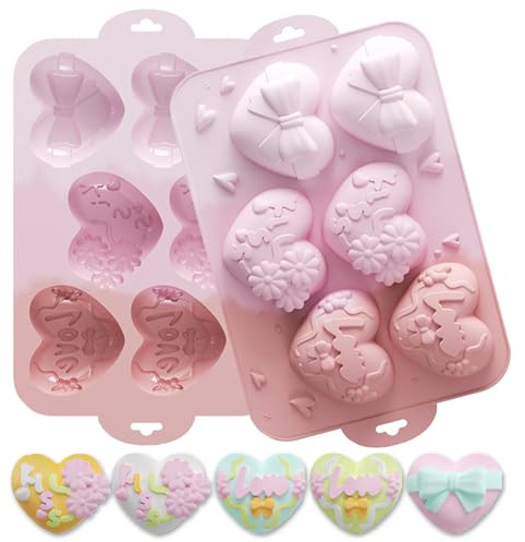Honicemar 6 Löcher Herz Silikonform Formen, Backen DIY Schokoladenformen Herzform, Antihaft Silikonformen für Kuchen Schokolade Gelee Süßigkeiten usw, Zufällige Farbe