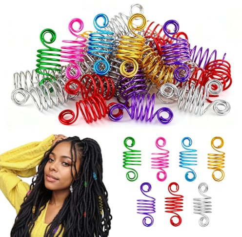 UIEXAY 100 Pezzi Gioielli Dreadlocks Trecce Clipgioielli per capelli, Dreadlock Perline Clip a Spirale, gioielli dreadlocks da donna, Capelli Treccia, Accessori Decorazione,Per Uomini e Donne