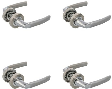 Amig - Pack de 4 Juegos de Manillas de Roseta de Zamak para Puertas - Mod. HISA - Ø52 mm - Cuadradillo de 8 mm - Diseño Elegante y Sencillo - Aluminio Níquel Cepillado