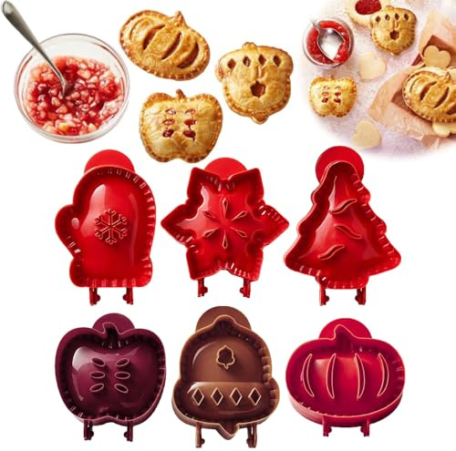 6 Pcs Christmas One-Press Hand Pie Maker, Mini Hand Pie Molds, Dough Presser Pocket Pies Mold, Christmas Tree Snowflake Gloves Dough Press Molds, Small Pies Mould for Baking Xmas Party