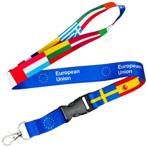 Tigoli European Union & Member Country Flags Lanyard – EU Pride Keychain Strap with Detachable Clip & Metal Hook | Ideal for Travel, Events, ID Cards & Everyday Use