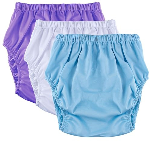 3 Pack Adult Diaper Covers - Waterproof Leakproof Incontinence Underwear, Washable Reusable Plastic Pants for Men & Women (Purple, White, Blue, X-Large) (Purple+White+Blue X)