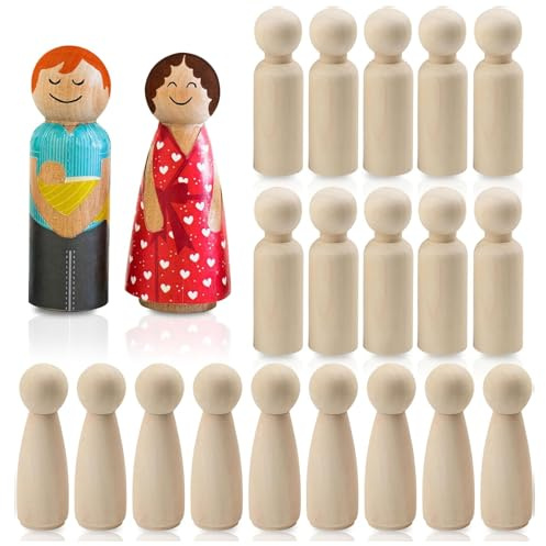Wooden Peg Dolls, 20pcs Unfinished Mini People Figures 75mm Blank Wooden People Wood Female Male Figures for Painting DIY Craft Decor