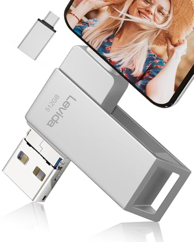 USB-flash-enhet 512GB för telefon, Levida Pen Drive USB 3.0 Pen-enhet 4 i 1 Photostick USB Type C-nyckel med iOS, Android, Type C-port/smarttelefon, dator, bärbar dator, PC, Silver