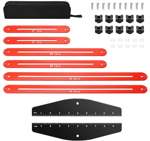 Adjustable Stair Tread Template Tool, Aluminum Alloy Stair Measuring Tool Jig, 10.5-60.5 High Precision Stairs Tread Gauge with Storage Bag for Accurate Risers, Shelves and Partitions Layouts