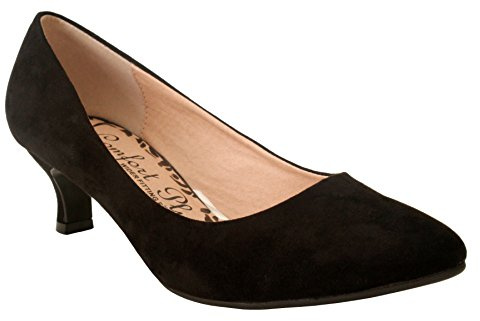 Ladies Womens Wide Fit Memory Foam Comfort Plus Patent Formal Slip On Kitten Heel Party Office Work Court Shoes - Sizes UK 3-8 (UK 4, Black Suede)