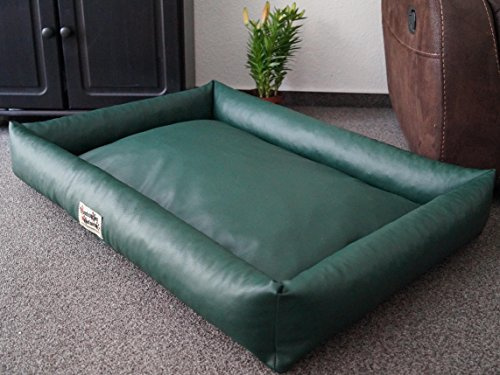 Hundebettenmanufaktur Hundebett Hundesofa Schlafplatz wendbar komplett aus Kunstleder PicoBello Farbe und Größe wählbar (80 cm X 60 cm, grün)