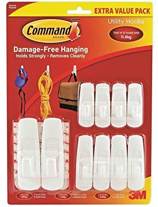3M Command Utility Hooks 10 Pcs Value Pack, Damage-Free Hanging, White *UK Brand*