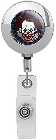 Creepy Clown with It's Balloon Retractable Reel Premium Metal Chrome Badge ID Card Holder Clip