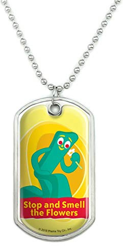 GRAPHICS & MORE Stop and Smell the Flowers - Gumby Military Dog Tag Pendant Necklace with Chain