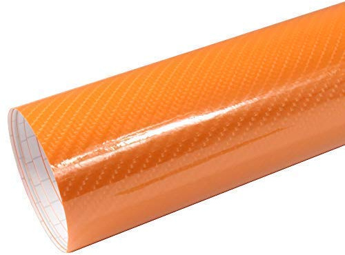 Rapid Teck® 6,53€/m² AutoFolie Serie z560 5D Hochglanz Carbon Orange 1m x 1,52m selbstklebende Premium Car Wrapping Folie mit Luftkanal