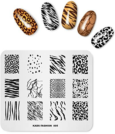 Stempelplatte Tiermuster Leopard Tiger Kuh Zebra Multi-Muster-Vorlage Druckbild Nail Art Stamper Nails Tool