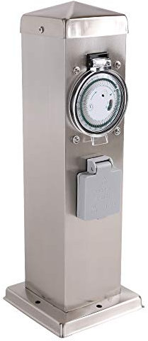 Colonna di alimentazione a 2 prese in acciaio inox, IP44, presa da giardino, altezza 35 cm, con timer/timer