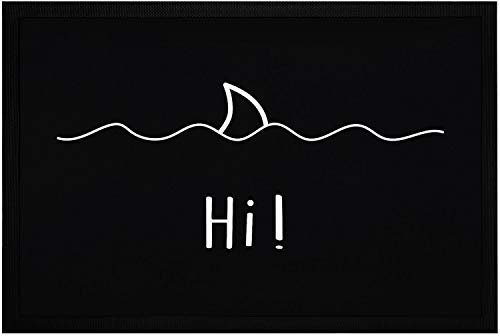 MoonWorks® Fußmatte mit Spruch Begrüßung Hi Hai-Fisch Flosse Wellen ironisches Wortspiel rutschfest & waschbar schwarz 60x40cm