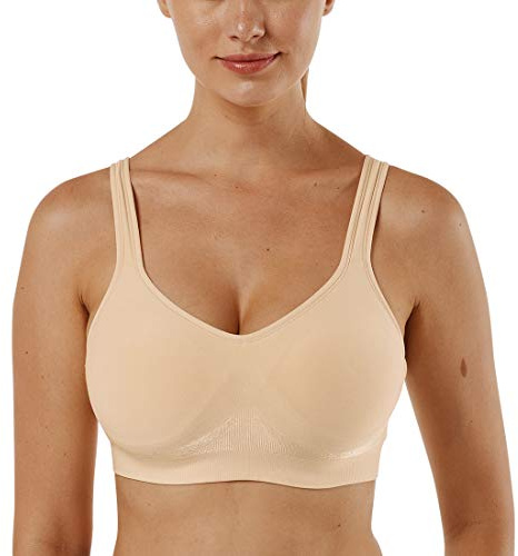 Vertvie Dam 1/2/3 set med enfärgad sportbehå utan bygel, bustier i klassisk modell och bekväm stretch, bh med medium stöd, vadderad må-bra-bh, Beige, M