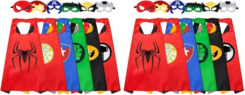 LATERN 6Pcs Superheld Cape und Maske, Cartoon Superheld Kostüme Verkleiden sich Spielzeug für Kinder Jungen Mädchen Geburtstag Party Favors