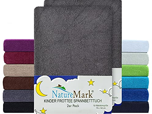NatureMark Juego de 2 sábanas bajeras ajustables para niños de rizo, suave y acogedora, para cuna y cama infantil, 70 x 140 cm, color gris antracita