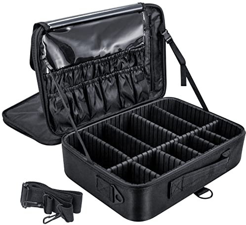 Makeup Organiser Box Vanity Cases: Extra Large Makeup Case Cosmetic Storage Box Professional Travel Makeup Artist Bag with Compartments Women Vanity Beauty Kit Organizer for Makeup Cosmetics Black