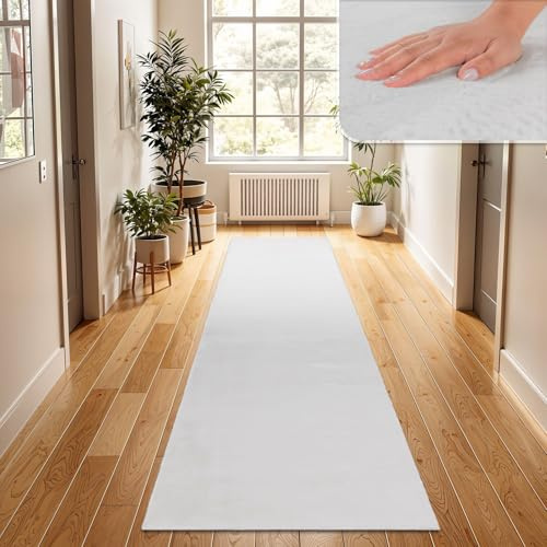 TT Home Wohnzimmer Teppich Hochflor Langflor Kunstfell Weich Modern Unifarben Flauschig, Farbe:Weiß, Größe:80x150 cm