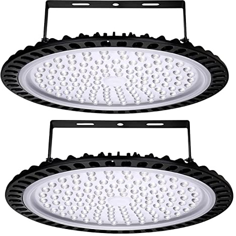 Hondony 2 Stück UFO Industrielampe, 500W Hallenstrahler, 6500K Kaltweiß High Bay Licht, IP67 Wasserdicht Werkstattlampe, LED Strahler für Fabrikhallen, Hallenstadion, Werkstätten