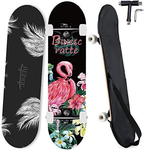 31-Zoll-Standard-Skateboard, 7 Lagen Ahorn-Board-Oberfläche, geeignet für Kinder, Jugendliche, Erwachsene, Anfänger und Profis, mit Einer maximalen Belastung von 150 kg-Flamingo