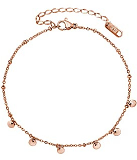 VICKWOOD Fussketten für Frauen 20cm bis 26cm Wasserfest Edelstahl 18K vergoldet Gold/RoseGold/Silber mit Herz/Plättchen Geschenk für Frauen