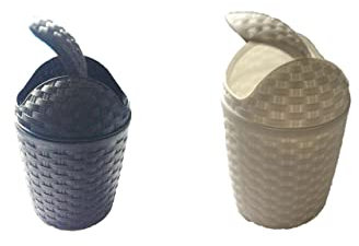 Conny Clever Schwingdeckeleimer 1 grau für die Küche und 1 weiß fürs Bad 1,2 Liter im Rattan Design