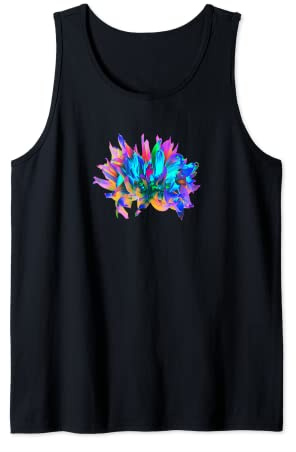 Superbe fleur de cactus et de dahlia bleu arc-en-ciel Débardeur
