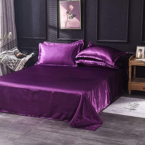GTYUNZP Silky Cool Comfortable Fade Resistant Bed Flat Sheet,Solid Color Ice Silk Satin Fabric Bedding Queen King Size Bed Sheet,Soft Breathable Bed Linen (Color : Purple, Size : 180x230cm)