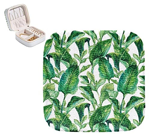 Schmuck-Organizer-Box, PU-Leder, kleines Schmucketui, romantische Urlaubsinsel, hawaiianische Bananenbäume, Aquarellbild