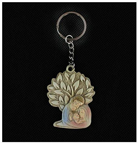 DLM Bomboniere DLM29393 (Kit 12 Pezzi) Portachiavi Ciondolo Albero della Vita in Resina con Sacra Famiglia Segnaposto Confettata bomboniera Regalo