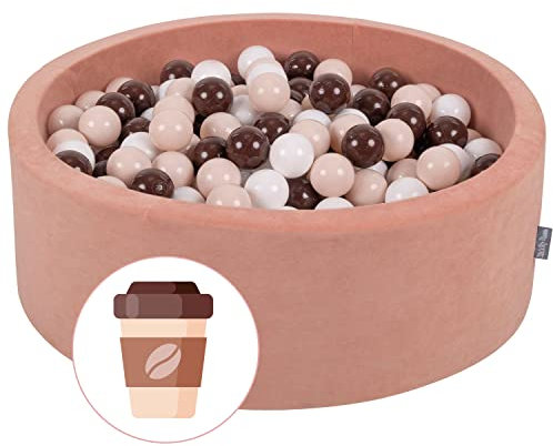 KiddyMoon Bällebad Bällepool Mit Bunten Bällen 90X30cm/200 Bälle ∅ 7Cm Für Babys Kinder Rund, Kaffee:Pastellbeige/Braun/Weiß