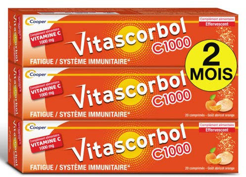 VITASCORBOL - Complément alimentaire à base de vitamine C 1000 mg - Fatigue et système immunitaire - Programme 20 jours - 20 comprimés effervescents - Lot de 3