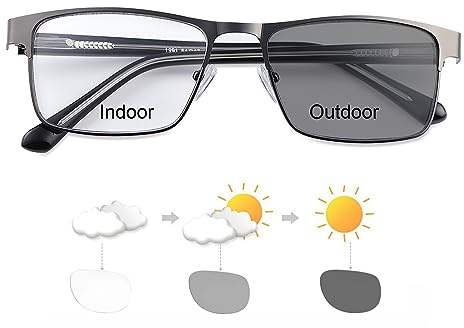 MIRYEA Photochromic Nearsighted Distance Glasses Transition Sunglasses For Men Women Retro Myopia Glasses Lightweight Negative Power Short Sighted Black Full Frame Eyewear Anit Glare UV400 Protection