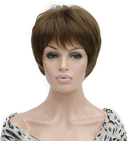 Lydell Parrucche sintetiche resistenti al calore piene Shaggy a strati corti castano dorato rossastro chiaro