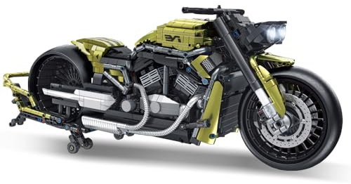 MISINI 672110 Dark Night Phantom Motorcycle Building Blocks Set 2427 PCS 1:5 V2 Technology Locomotive Model Bricks with LED Light, Ideal Gift for Men Teens (672110 Motorcycle)
