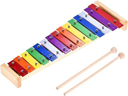 Xylophon aus Metall und Holz für Kinder – 15 bunte Töne mit 2 Schlägeln – Rhythmisches Musikinstrument