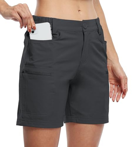WILLIT Damen Shorts Wandern Cargo Golf Shorts Wanderhose Outdoor Sommer Shorts Leichte Schnelltrocknend Atmungsaktiv mit Taschen Wasserdicht Dunkelgrau M