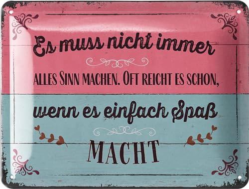 LANOLU Retro Blechschild 'es muss nicht immer alles Sinn machen', vintage Metallschilder mit Sprüchen, Shabby Chic Deko Küche und Garten, lustige Schilder aus Metall 15x20cm
