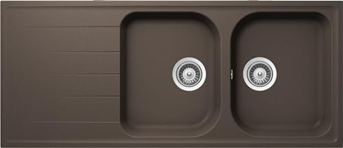 SCHOCK | Lithos diskbänk 2 badkar med droppfack, vändbart badkar, material Cristalite®, Mocha, 1160 x 500 mm