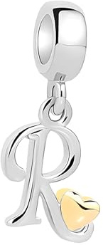 Symretie Damen 925 Sterling Silber Charm Anhänger Buchstaben R Beads Charms Kompatibel mit Europäischen Armbänder und Halskette