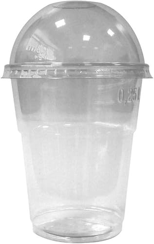 DUE ESSE S.N.C. DI SABATINI ALDO 100 vasos de 400 ml de PET + cúpula tapa transparente con orificio central para granizados, batidos y macedonias