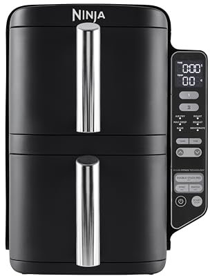 Ninja Double Stack Air Fryer, Vertical Dual Drawer Air Fryer with 4 cooking levels, 2 Drawers and 2 Racks, Space Saving Design, 7.6L Capacity, 6 Cooking Functions, 6 Portions, Black SL300UK
