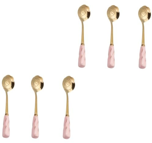6 Stk Rührlöffel Rosenlöffel Servierlöffel Espressolöffel Gitarrenlöffel Kaffeemischstab Kleine Löffel Barlöffel Umrühren Kaffeelöffel Goldschwankaffee Süße Löffel Rosa Mikinona