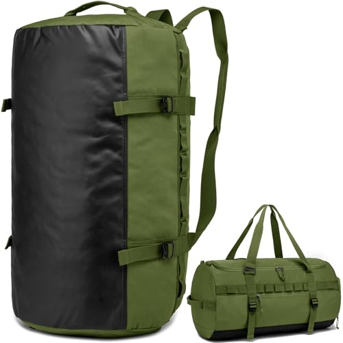 TAIHOYIN 60L Reisetasche Groß Sporttasche Herren und Damen mit Schuhfach & Rucksackfunktion Wasserdicht Trainingstasche Taktisch Fitness Gym Tasche Handgepäck für Weekender Reisen Camping, Armeegrün