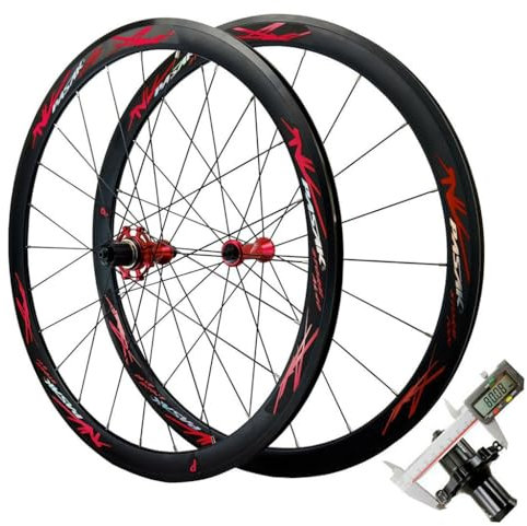 LPYDWZ 40MM Rennrad Radsatz 700C, Aluminiumlegierung Rennfelge Abgedichtetes Lager 24 Loch Rundspeichen Fahrrad Vorder und Hinterräder V-Bremse for 8-12 Gang(Rot)